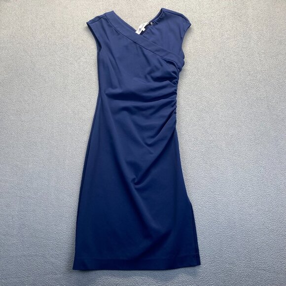 Diane von Furstenberg Cap Sleeve Ruched Jersey Dress Navy Size 6 - Picture 11 of 11